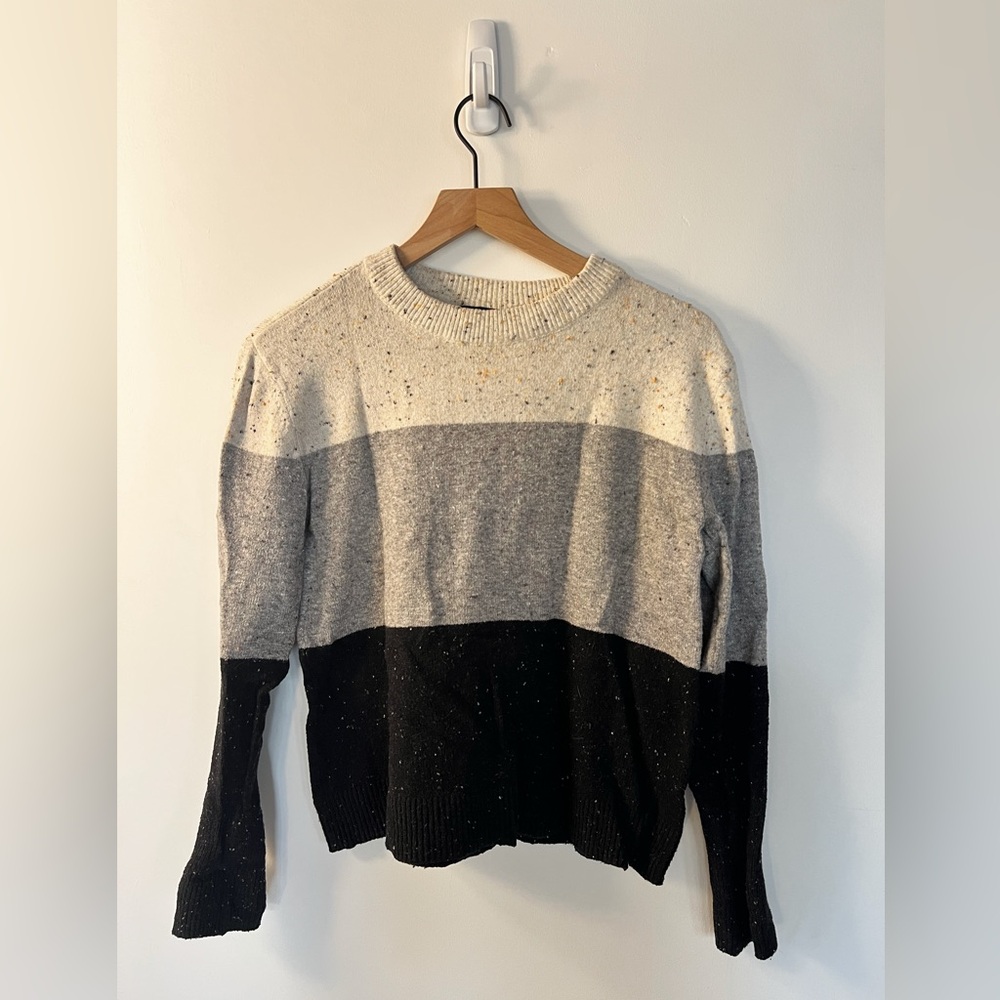 Colorblock Sweater - Cream, Grey, and Black